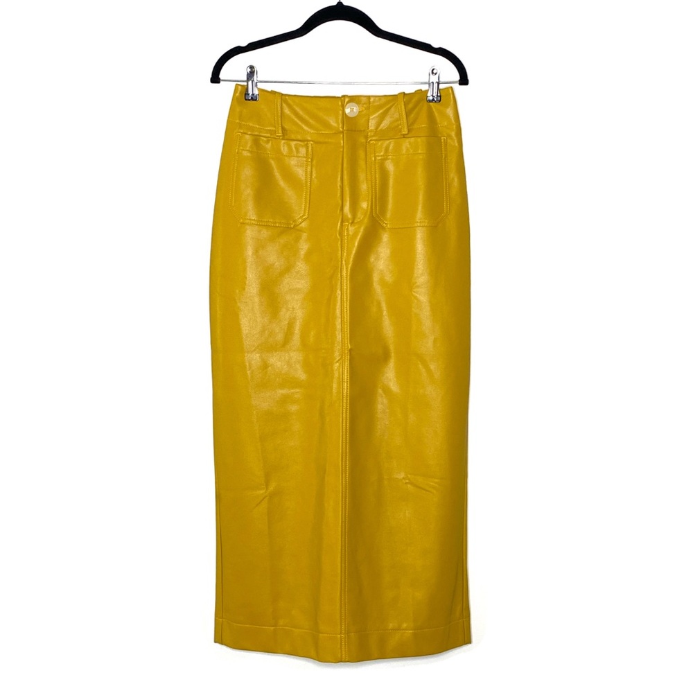Anthropologie Maeve The Colette Chartreuse Faux Leather Maxi Skirt Size XS | New